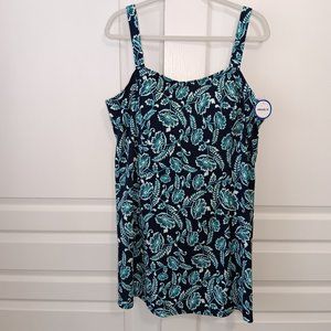 Swimsuits For All Women's Navy/Teal Floral Princess-Seam Swim Dress Size 24